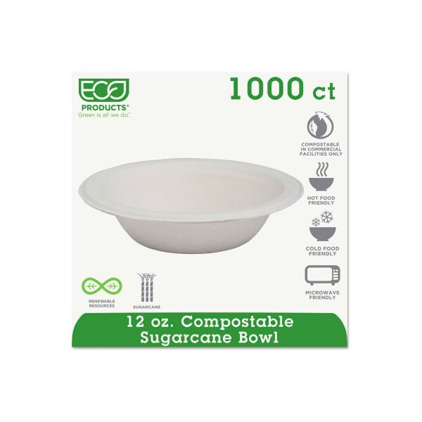 Eco-Products Eco-Products EPBL12 Sugarcane Bowls, 12 oz., Natural White, 1000/Carton EPBL12 - main